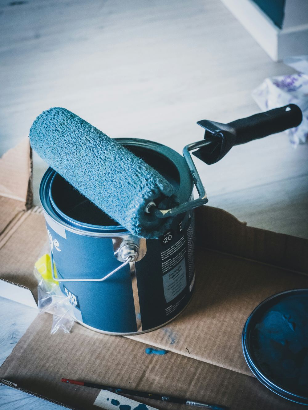 Paint roller and can used for a Crusch Home Services painting job